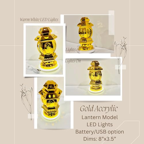 Eid Lantern with LED & Neon Lights - USB/Battery Powered Indoor Décor, Eid Gift 8”x3.5”