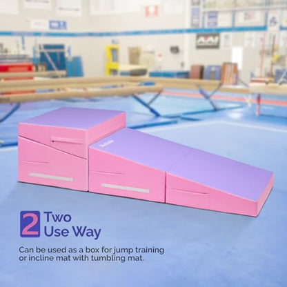 Matladin 48"x24"x14" Tumbling Mat - Folding Gymnastics Cheese Wedge Mat for Kids, Girls Home Training - color: Petal Pink, Purple