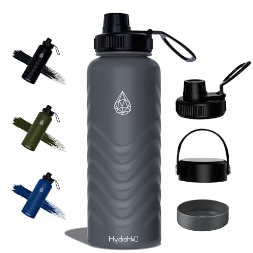 24oz Stainless Steel Insulated Water Bottle, 48H Ice Cold & 24H Hot, Leak-Proof Wide Mouth Lids (Straw & Spout), BPA-Free Bottles, Mens Water Bottle for Gym, Hiking, Travel - Grey - color: Gray, size: 24 Ounces