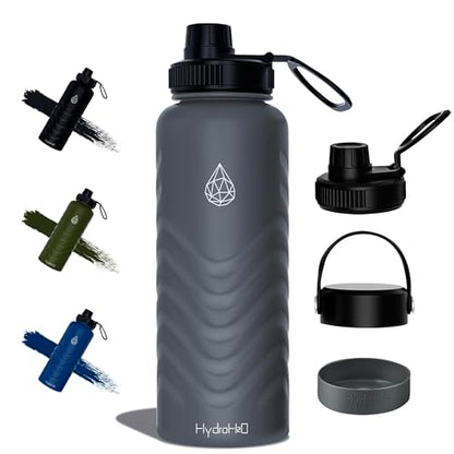 32oz Stainless Steel Insulated Water Bottle, 48H Ice Cold & 24H Hot, Leak-Proof Wide Mouth Lids (Straw & Spout), BPA-Free Bottles, Mens Water Bottle for Gym, Hiking, Travel - Grey - color: Gray, size: 32 Ounces