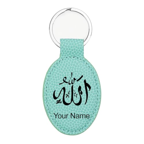 LaserGram Oval Keychain, Allah 1, Personalized Engraving Included (Basketball Teal) - color: Basketball Teal