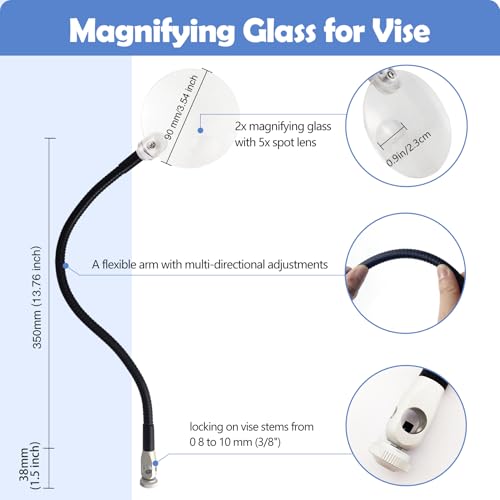 Riverruns Magnifying Glass for Vise 2X Magnification, Lens Dimensions 90mm，with 35 cm (13.76 in.) Flexible arm