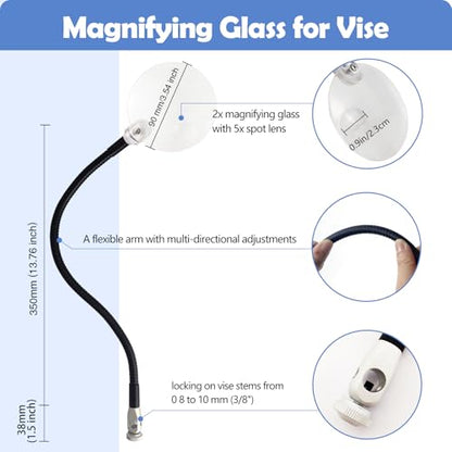 Riverruns Magnifying Glass for Vise 2X Magnification, Lens Dimensions 90mm，with 35 cm (13.76 in.) Flexible arm