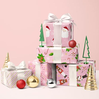 RUSPEPA Pink Christmas Wrapping Paper Sheets, Pink Santa, Nutcracker, Candy Cane, Holly & Snowflakes Design, Holiday Gift Wrap for Girls, Kids, Xmas Gifts, Crafts, 6 Folded Sheets, 19.68 X 27.5 Inch - color: Pink Xmas Design