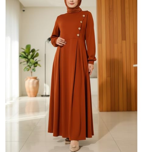 Women’s Long Sleeve Solid Color Maxi Dress, Elegant Spring & Autumn Tunic Dress, Modest Long Robe with Button Detail, Comfortable Casual Dress for Everyday Wear
