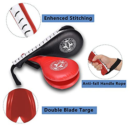 Taekwondo Kick Pads, Target Durable TKD Kicking Targets Training Paddles, Double Strike Pads for Kickboxing and Karate Training (Style 2,Black+red,2 pcs)