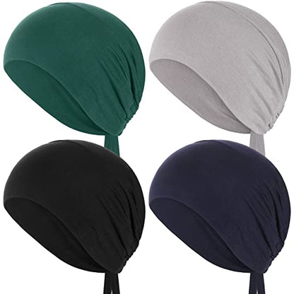 4 Pieces Women Under Scarf Hat Hijab Cap Islamic Muslim Under Scarf Turban Beanie Cap - color: Navy,green, size: One Size