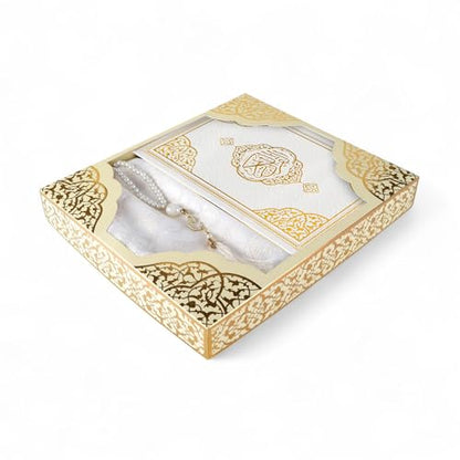FURKAN Thermo Leather Quran Beige with Prayer Rug and Prayer Beads, Zuhre Gift Box - Cream - color: Beige