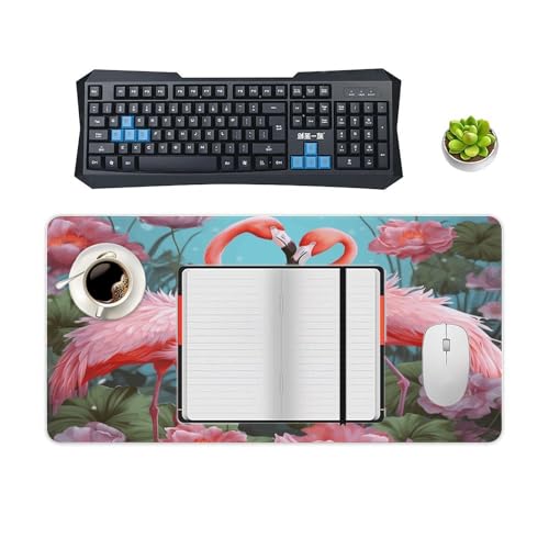 Large Size Gaming Mouse Pad Flamingo Love Flowers Desk Mat Non-Slip Base Waterproof Desktop Writing Pad for Office Home - color: Flamingo Love Flowers, size: 30x60cm