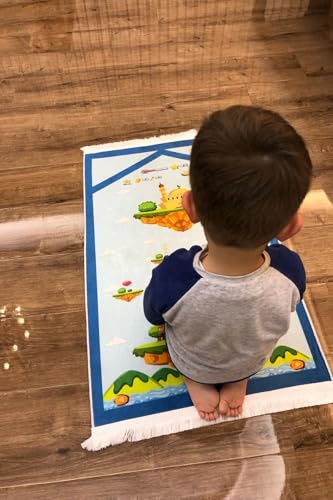 Educational Kids Prayer Mat, Rectangular, Multicolor, 30 x 47 inches, Cotton, Tufted, Low Pile, Handmade, Cotton Back