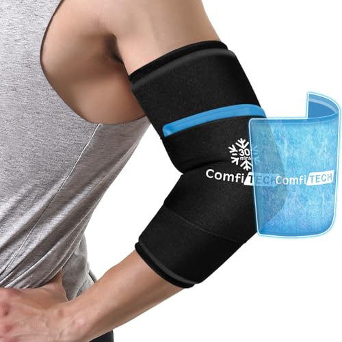 ComfiTECH Dual-Gel Elbow Ice Pack Wrap, Multi-Use Ice Pack for Elbow, Arm, Knee and Calf, Flexible Ice Sleeve for Tennis Elbows, Golfers Arm, Muscle Relaxation, Large - size: L-Dual-Gel