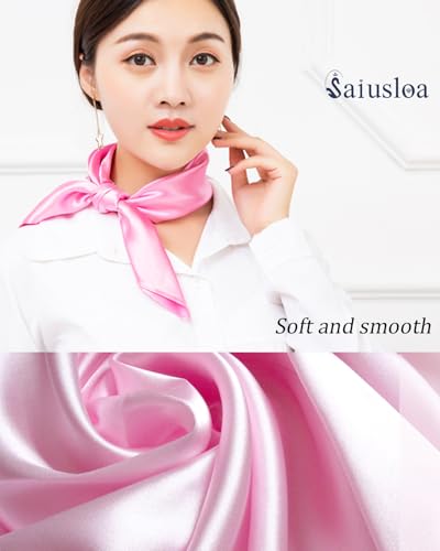 Saiusloa Solid Color Neck Scarf For Women Square Satin Head Scarves headband Bandanas 23.6× 23.6 inches - color: 8-pink