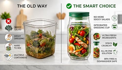 Salad Pod 34oz, Portable Salad Container with Leakproof Dressing Cup, Side Opening & Premium Stainless Steel Cutlery, BPA-Free Meal Prep Lunch Box for Office, Gym & Travel