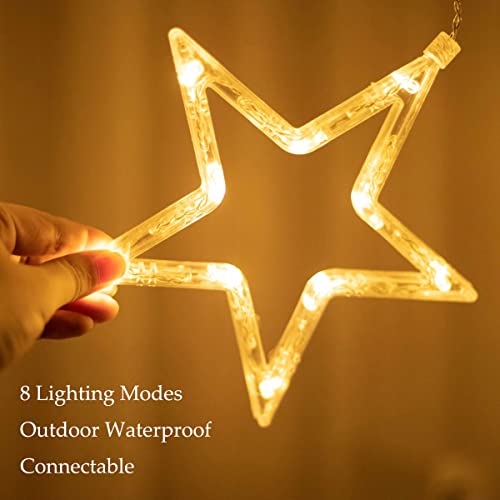 Curtain String Light LED Icicle Light Transparent Strand 8 Modes Waterproof Indoor Outdoor Home Decorative Lights Crescents and Stars (Stars)