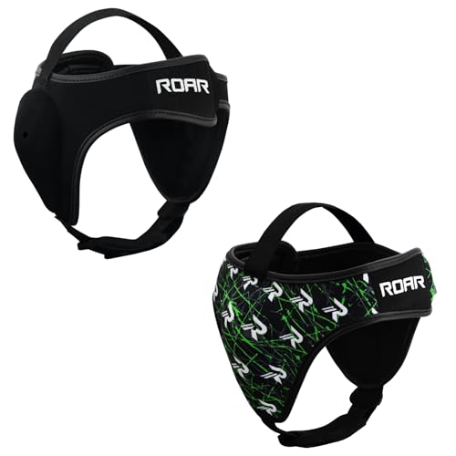 ROAR-INT Wrestling Headgear Men BJJ Ear Guard Protection MMA Grappling Cauliflower Helmet - color: Black+Green (Pack-2)