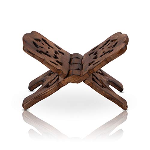 Beautiful Handmade Wooden Prayer Book Display Stand Holder Rehal for Religious Holy Books The Bible Quran Geeta Foldable Book Rest Traditional Living Room Home Decor Accents (10 (L) x 5 (W) Inches)