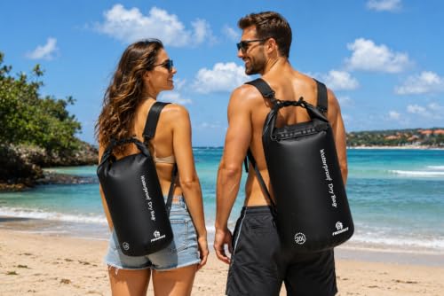 Freegrace Waterproof Dry Bag Set of 3 - Submersible Dry Sack with Double Zip Lock Seals - Includes Waist Pouch & Phone Case - Perfect for Kayaking, Swimming, Boating & Rafting (Black, 5L) - color: Black, size: 5L, style: Without Window