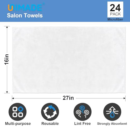 UNIMADE 24 Pack Hand Towels Set - Highly Absorbent and Quick Drying Microfiber Gym Towels, Premium Wash Cloths for Bathroom, Salon, Gym, Shower, Hotel, and Spa - 16x27 inch (White) | Quick Drying Premium Wash Cloths for Bathroom, Salon, Gym, Shower, Hotel