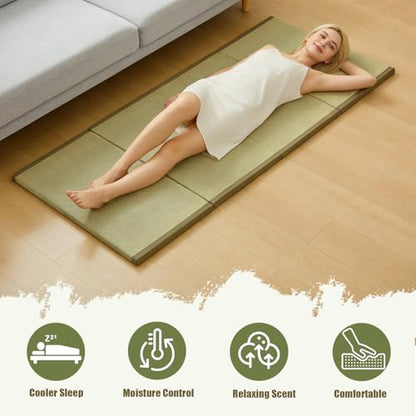HAGiHARA Japanese Tatami Mat,Rush Grass Portable Folding Mat,Futon Mattress Traditional Floor for Meditation,Yoga,Sleeping or Summer Use,35.4"x78.7"x0.8" - size: Twin