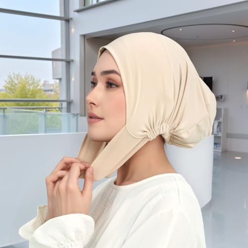 Hijab Beanies Cap Undercaps Slouchy with Elasti Non-Slip Caps Under Scarf for Women - color: Bk+lkq