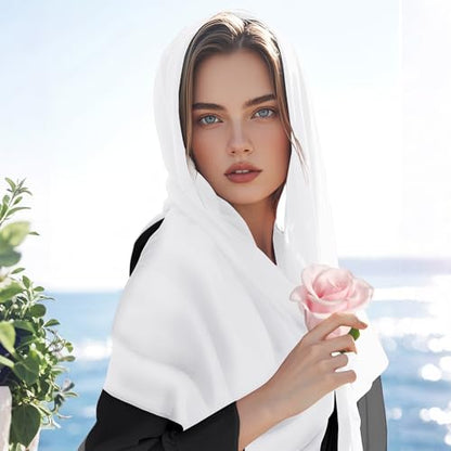 Chiffon Scarf,Soft Breathable Chiffon Shawls and Wraps,Silky Women's Hijab for Evening Dresses Wedding Bridal Scarves - color: White, size: 67 x 28 inches