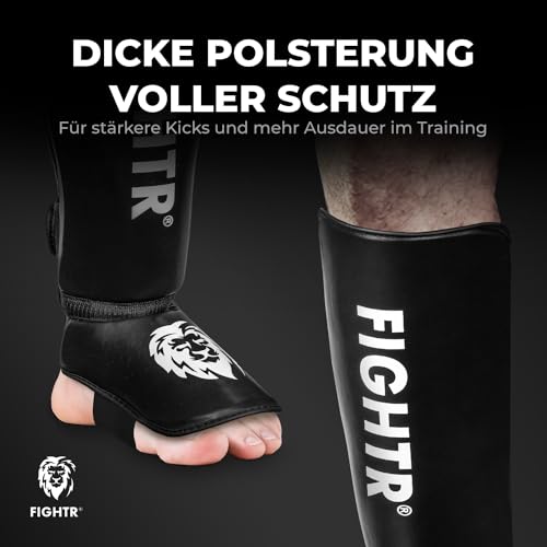 FIGHTR® Shin Guards - with a and Ideal Padding | Thick shin Protection for Kicks in Kickboxing, MMA, Muay Thai and Other Martial Arts - color: All Black, size: Small
