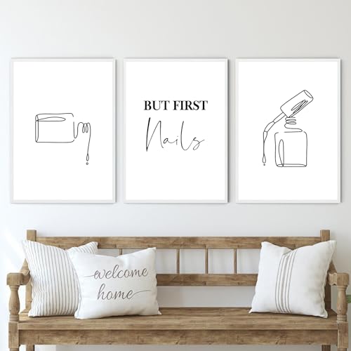 Nail Salon Canvas Wall Art Beauty Salon Artwork Cosmetics Pictures Makeup Wall Art Canvas Black and White Minimalist Line Art Nail Polish Pictures Wall Decor for Living Room Bedroom 16x24inchx3 Frameless - color: Nail Salon Canvas Wall Art, size: 16"L x 2