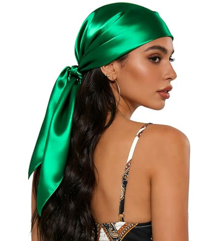 Sumolux Head Hair Scarf for Women 35" Like Satin Silk Scarf Hair Wrapping Night Bandana Large Square Scarves - color: A Solid Green