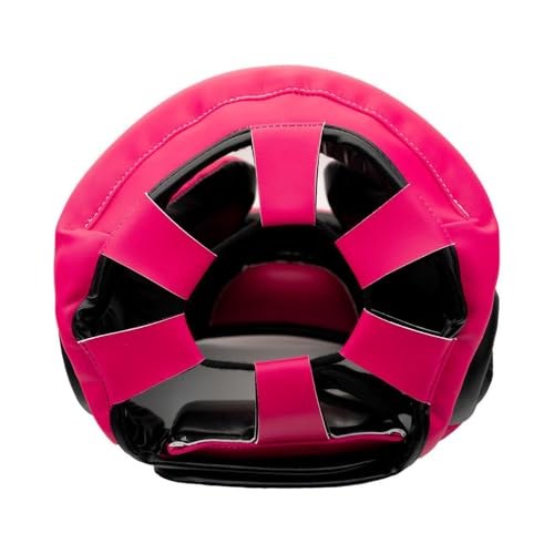 YOKKAO Premium Head Guard | Handmade Genuine Leather Headgear | Ideal for Muay Thai, Boxing, Kickboxing Sparring, Hard Training & Professional Competitions - color: Fuchsia/Black Training, size: Medium
