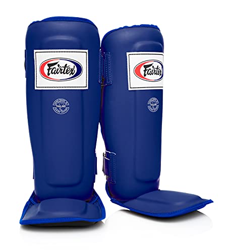 Fairtex SP3 Lightweight Shin Guards, Muay Thai MMA Avoid Shin Splints Gear | Featherweight synthetic shell with high-density padding. Articulated lower-leg armor enhances mobility and leg protection - color: Blue, size: Large