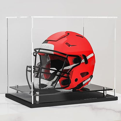 Football Helmet Display Case Full Size, Clear Acrylic Case with Black Base | Full size helmet display case for football, baseball or motorcycle helmets, clear acrylic, black base, self-assembly design. - size: Football Helmet Display Case