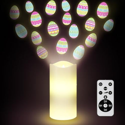 Baquler Easter Egg Projector Light Decor Easter Flameless Candle Spring Home Decor LED Candle Battery Operated Night Light with Remote and Timer Egg Hunt Party Basket Gifts for Spring Farmhouse Table - style: Easter Egg