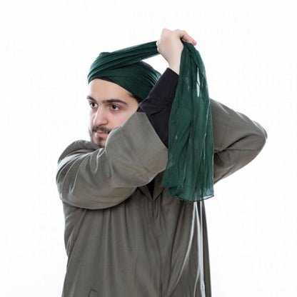 Lux Islamic Prayer Turban, Sarik, Muslim Men Headscarf | Namaz Turban, Shawl Keffiyeh, Cotton Wrapping Fabric - color: Green