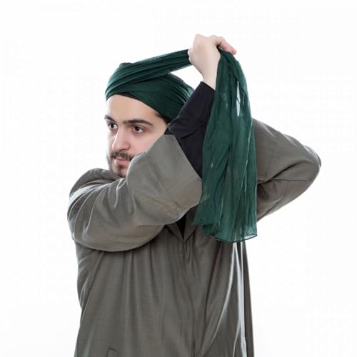 Lux Islamic Prayer Turban, Sarik, Muslim Men Headscarf | Namaz Turban, Shawl Keffiyeh, Cotton Wrapping Fabric - color: Green