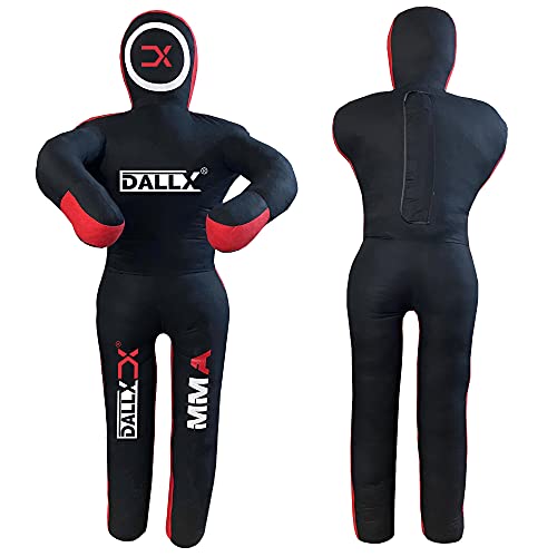 DALLX MMA Grappling Dummy BBJ Wrestling Brazilian Jiu Jitsu Punching Bag Judo Karate Throwing Boxing Fighting Dummy Self Defense Standing Position – UNFILLED - color: Black Red, size: 5 FT