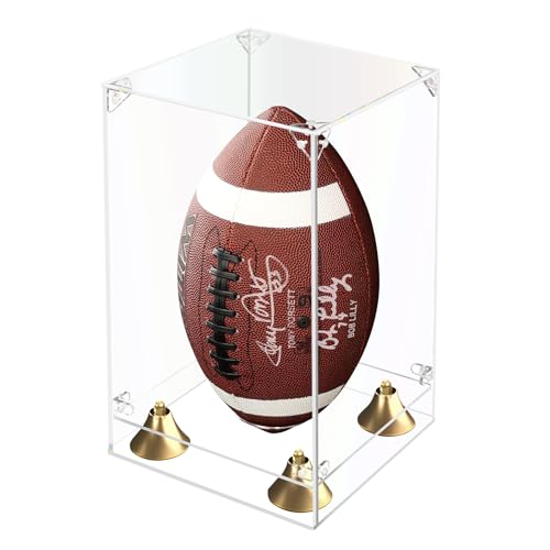 KOLIPI Football Display Case, Clear Acrylic Box 8x8x12.5 in | Football Case Display for Autographed Balls, 360° Clear View, Dustproof Protection, Stable and Stackable, Assembly Required - size: 8x8x12.5 inches