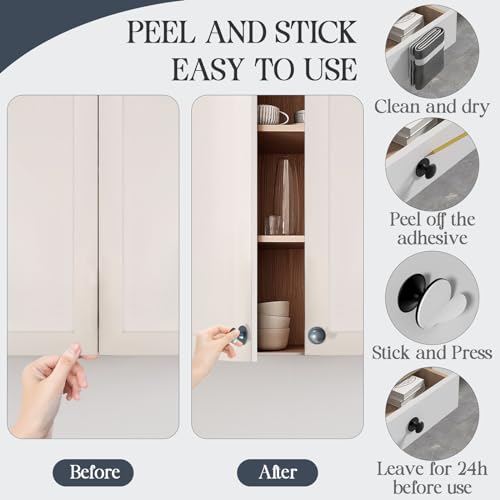 Adhesive Cabinet Knobs 4pcs Black Self-Stick Knobs Drill Free Dresser Drawer Pulls Stainless Steel Stick On Handles for Medicine Cabinets Drawer Cupboards Glass Sliding Door Terrarium Lid - color: Black