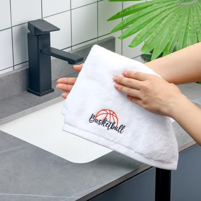Hahafelt Basketball Towels for Sweat 13.8 x 13.8 Inch Sports Teams Gifts Sport Towels for Sweat Microfiber Hand Towel Cotton for Boys Party Favors Team Gift(White,1 Pcs)
