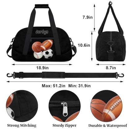 Custom Sports Football Basketball Baseball Duffel Bag, Solid Black | Personalized Named Practice Travel Overnight Training Bag - color: Color 20