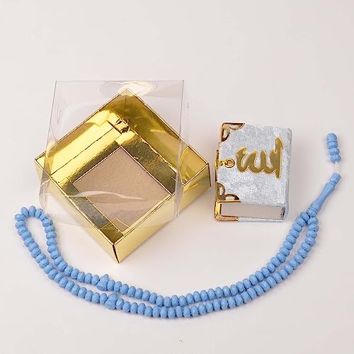 BABY SHOWER CHOCOLATE Set of 10 Islam Quran Tasbeeh Islamic Set | Holy Quran Prayer Beads Gift Box Favor (Blue) - color: Blue