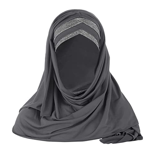 Women Soft One Piece Hijab Long Muslim Turban Islamic Full Head Scarf - color: Grey/Shiny