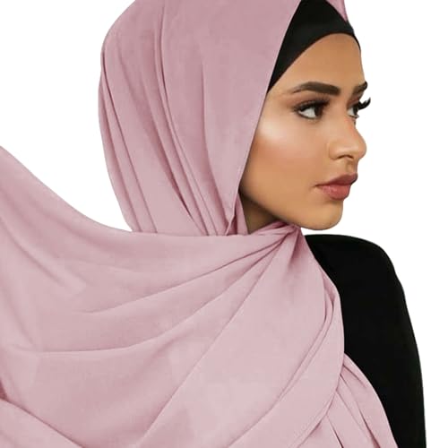 Hijab Scarf for Women Soft Cotton Muslim Jersey Hijab Head Wrap Scarves Fashion Long Scarf Shawls - color: Deep Pink