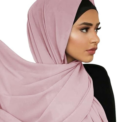 Hijab Scarf for Women Soft Cotton Muslim Jersey Hijab Head Wrap Scarves Fashion Long Scarf Shawls - color: Deep Pink