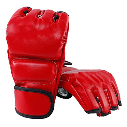 GOTOTOP MMA Gloves, PU Leather, Red | Half Finger Boxing Gloves, Open Palms, for Fighting