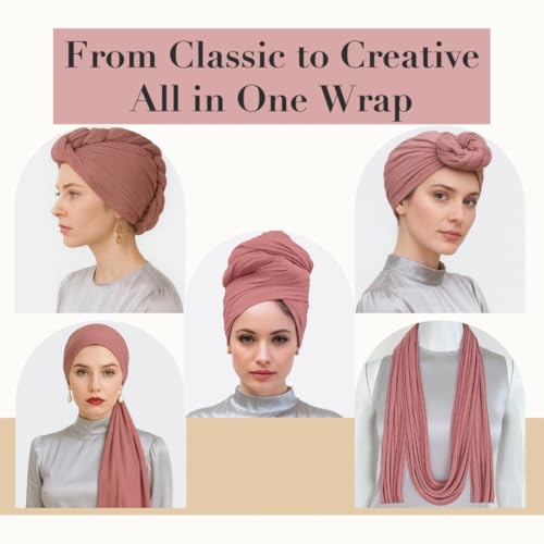 Premium Bamboo Jersey Hijab Scarves -Turban Head Wraps for Women, Fashion Headbands Long Plain Muslim Shawls - color: Light Pink