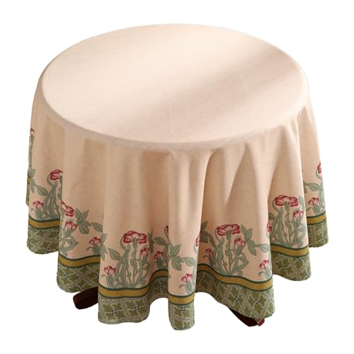 patdrea Vintage French Linen Tablecloth,Round,Diameter 67"-Cecilia D - color: Cecilia D, size: 67" (Round)