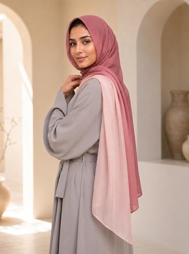 Modal Feel Hijab Scarf for Women, Lightweight Ombre Dual Color - color: 8#opink