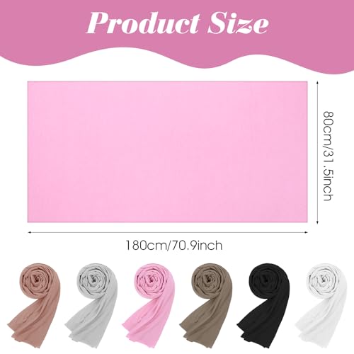 Lemecima 6 Pack Hijab Scarves for Women - Premium Polyester Long Head Jersey Hijab Scarf Wraps in 6 Solid Colors, Soft Muslim Scarf Shawl for All Season, 31.5 x 70.9 inches