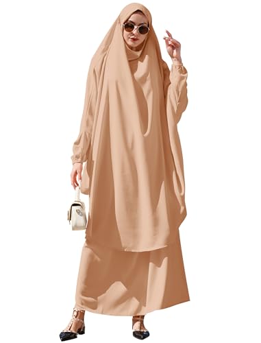 Abayas for Women Muslim Chiffon Prayer Burqa Dress Burkas for Women Muslim Hijab Dress Full Length Islamic Veil Abaya Set - color: Khaki-loose