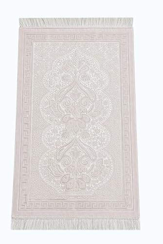 ihvan online, Soft Plush Lux Velvet Muslim Prayer Rug | Thick Janamaz | Sajadah | Soft Islamic Prayer Rug | Islamic Gifts | Prayer Carpet Mat, Elegant, Color: Cream - color: Cream